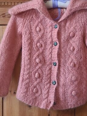 Free People Coral Pink Cable Bobble Cardigan